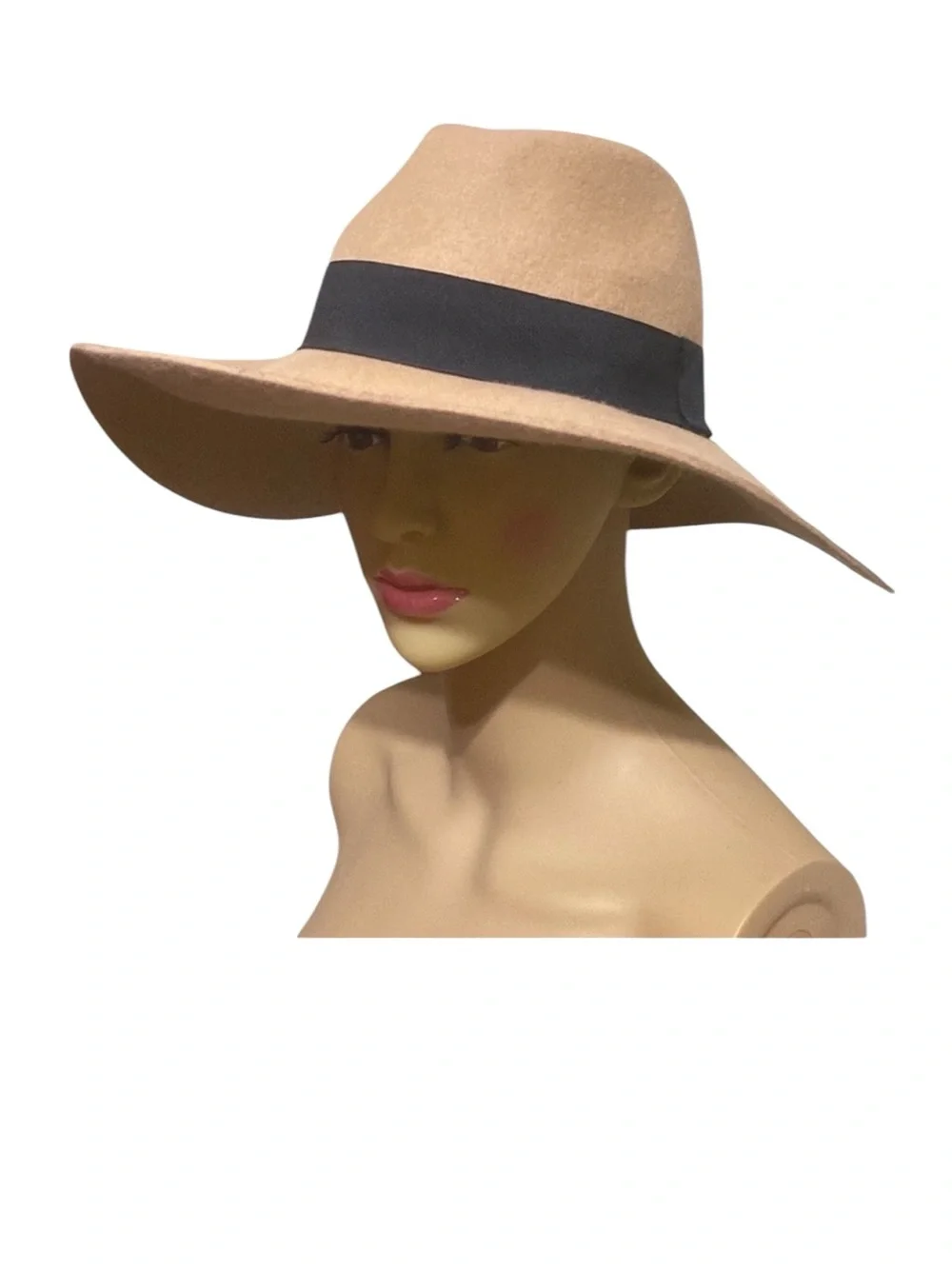 Michael Stars Tan Grande 100% Wool Fedora (with Wide Brim) Black Band OS